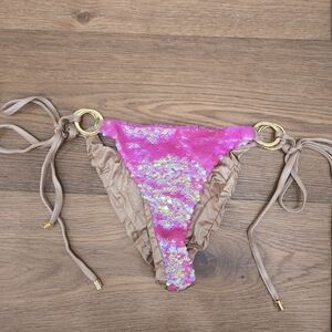 Beach Bunny Pink and Gold Sequin Bikini Bottom
